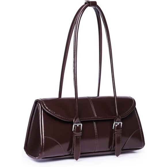 Handbags - Women's Coffee Faux Leather Tote Bag Small Shoulder Handbag Purse
